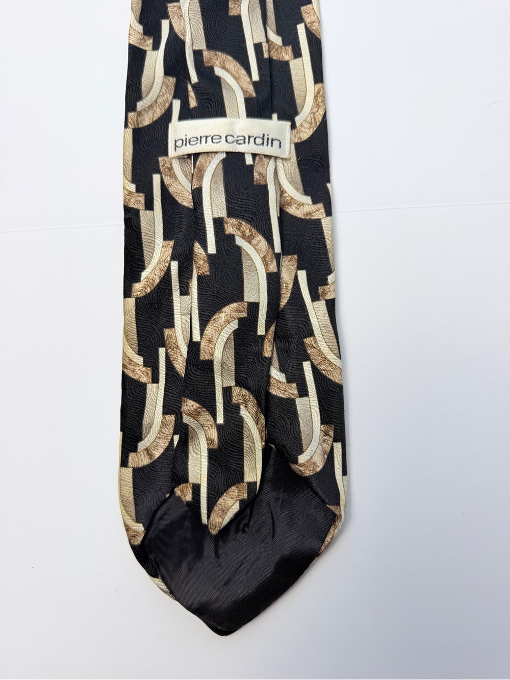 Pierre Cardin Men’s Silk Necktie Black Gold Beige Geometric Abstract Wide Tie